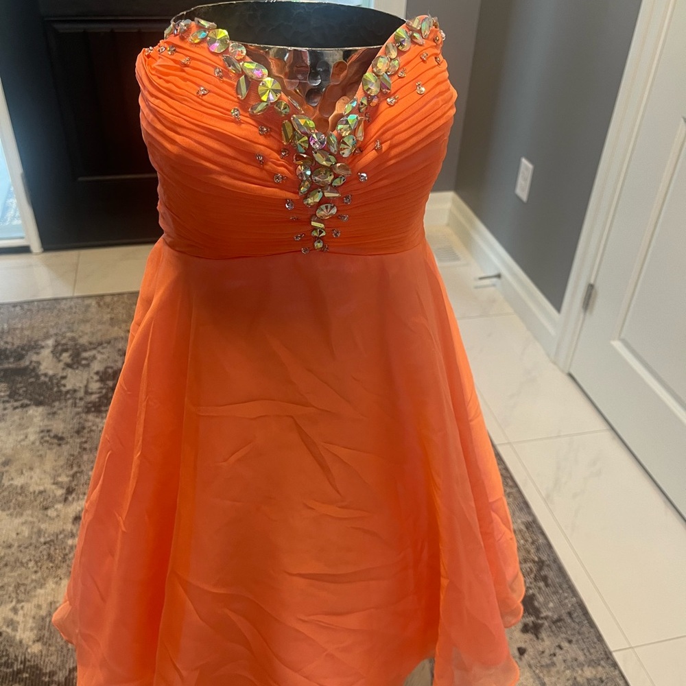 Cantaloupe colour ALYSE  Paris Boutique party event dress with sparkling stones